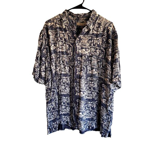 Exofficio Mens Size L Button Down Blue Hawaiian Short Sleeve Shirt Top - Picture 1 of 3